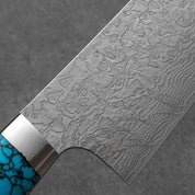 Takeshi Saji R2/SG2 Damascus Diamond finish Gyuto Blue Turquoise 240 mm