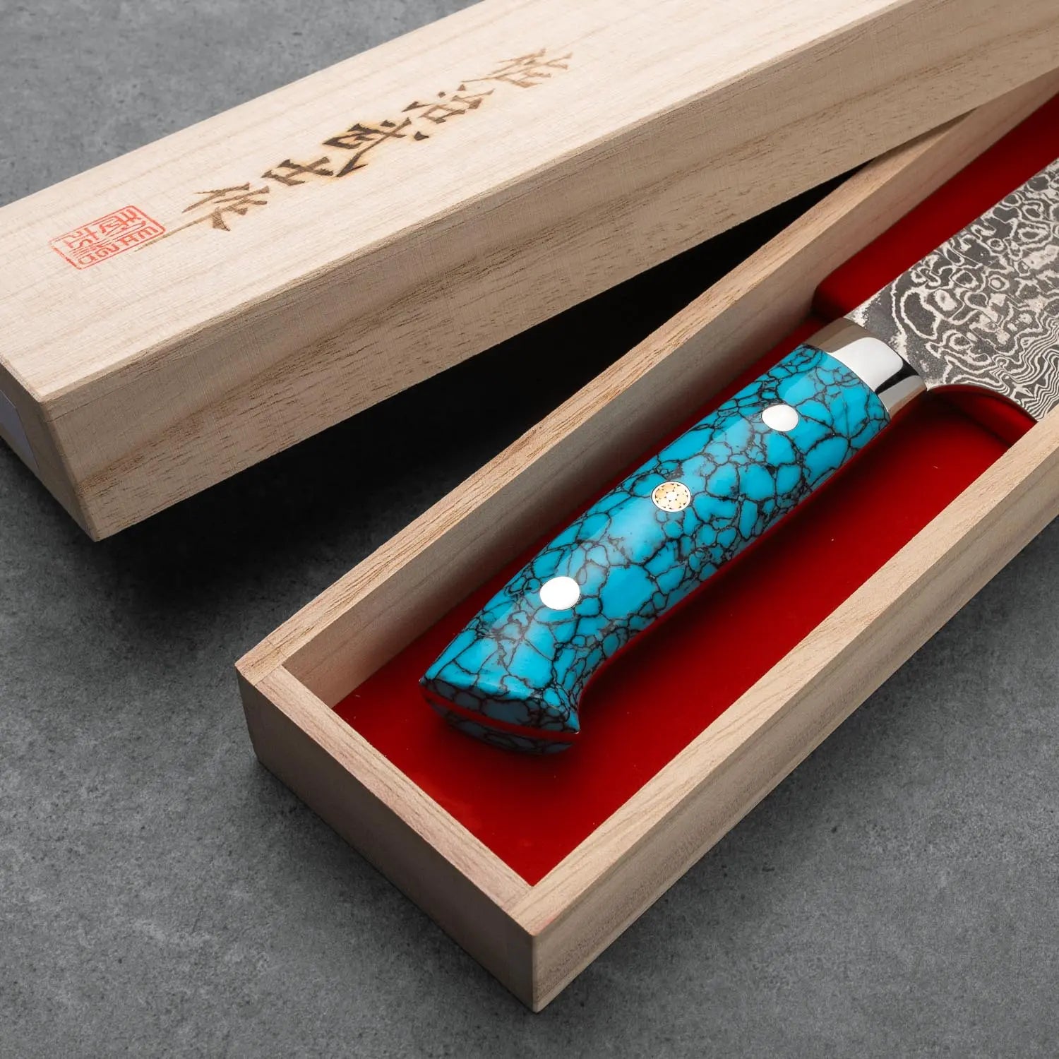 GYUTO - Fekete (Nikkel) Damaszk - Kék Türkiz - SG2 - 180mm