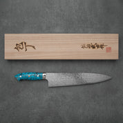 Takeshi Saji R2/SG2 Damascus Diamond finish Gyuto Blue Turquoise 240 mm