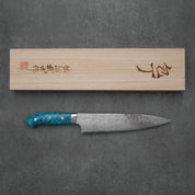 Takeshi Saji R2/SG2 Damascus Diamond finish Gyuto Blue Turquoise 210 mm