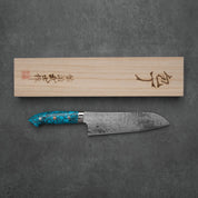 Takeshi Saji R2/SG2 Damascus Diamond finish Santoku Blue Turquoise 180 mm