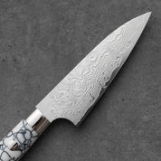 Takeshi Saji R2/SG2 Damascus Diamond finish Petty White Turquois 90 mm