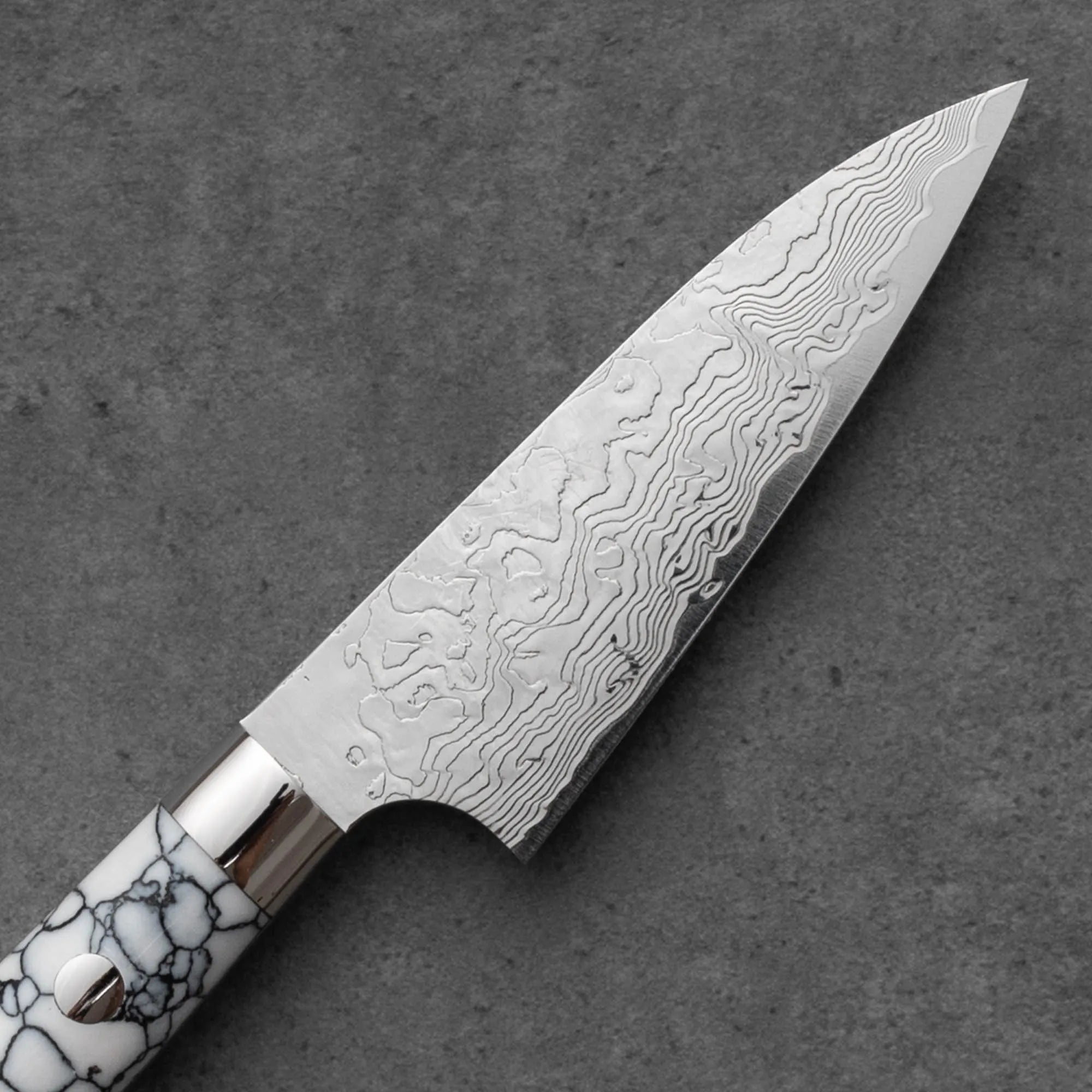 Takeshi Saji R2/SG2 Damascus Diamond finish Petty White Turquois 90 mm