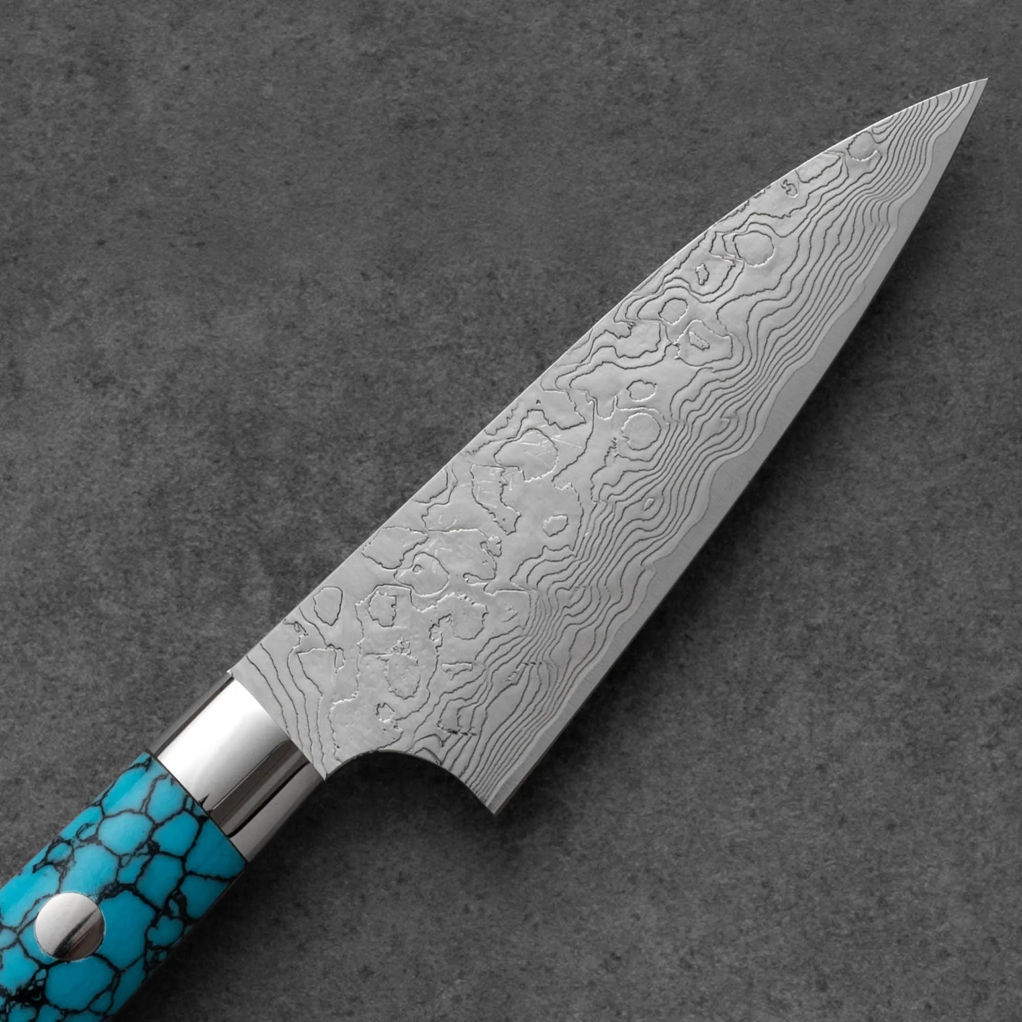 Takeshi Saji R2/SG2 Damascus Diamond finish Petty Blue Turquois 90 mm