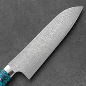 Takeshi Saji R2/SG2 Damascus Diamond finish Santoku Blue Turquoise 180 mm