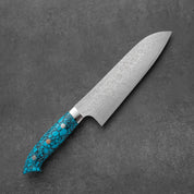 Takeshi Saji R2/SG2 Damascus Diamond finish Santoku Blue Turquoise 180 mm