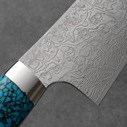 Takeshi Saji R2/SG2 Damascus Diamond finish Santoku Blue Turquoise 180 mm