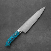 Takeshi Saji R2/SG2 Damascus Diamond finish Gyuto Blue Turquoise 210 mm