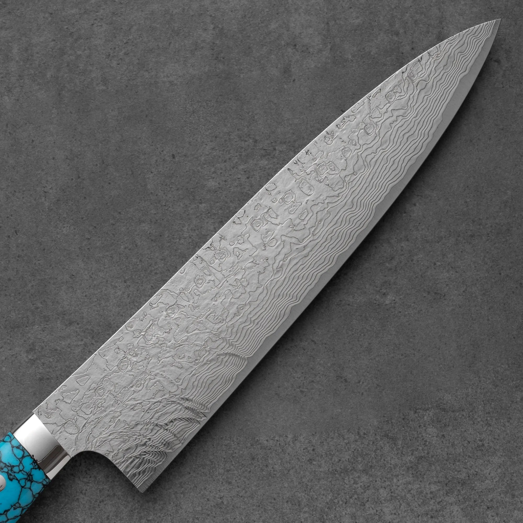 Takeshi Saji R2/SG2 Damascus Diamond finish Gyuto Blue Turquoise 240 mm