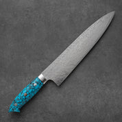 Takeshi Saji R2/SG2 Damascus Diamond finish Gyuto Blue Turquoise 240 mm