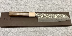 Yoshimi Kato R2 fekete Damascus RS8R japán szakács Bunka kés, 170 mm-es